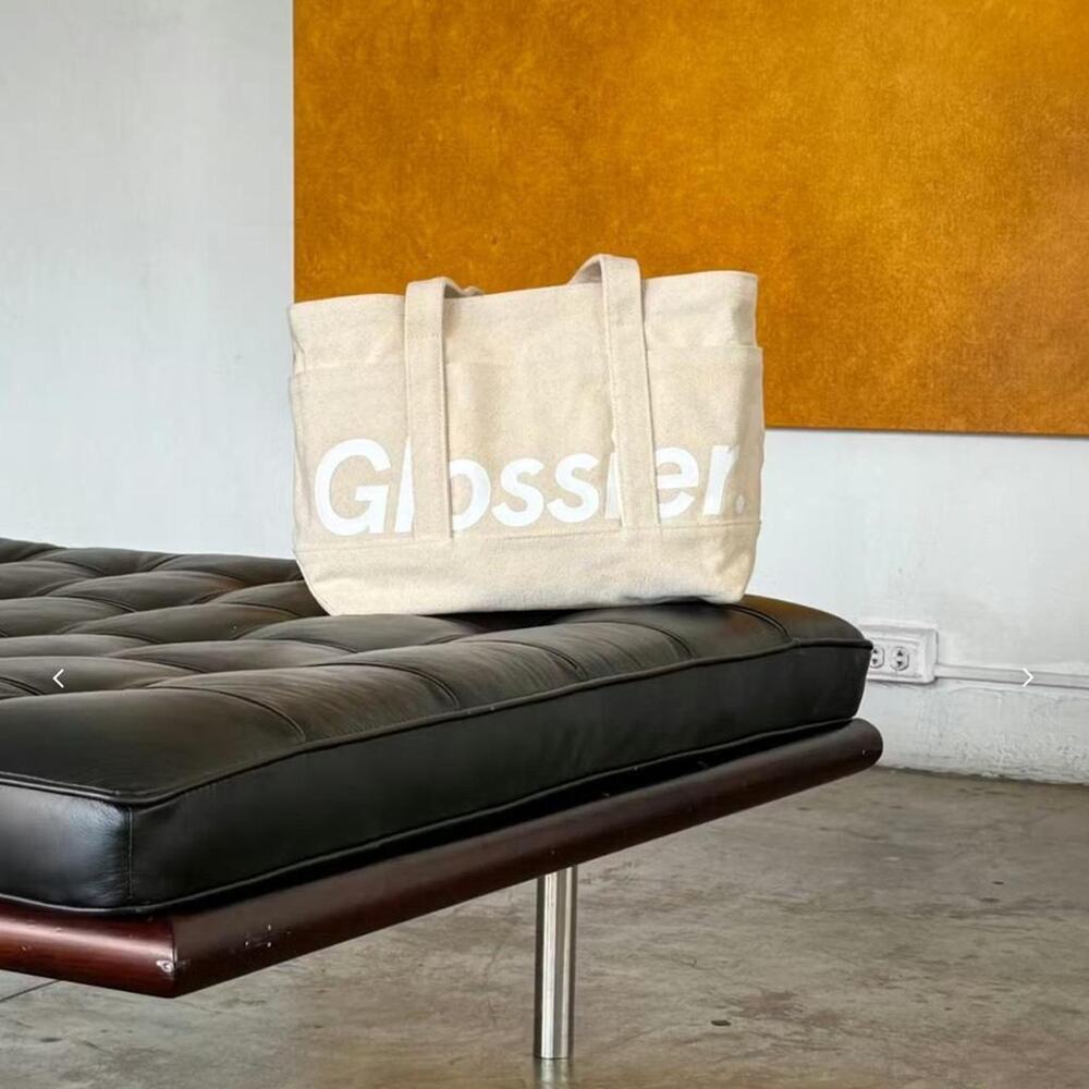 Glossier Utility Bag Cream Canvas Tote Bag White Stitching 🤍
